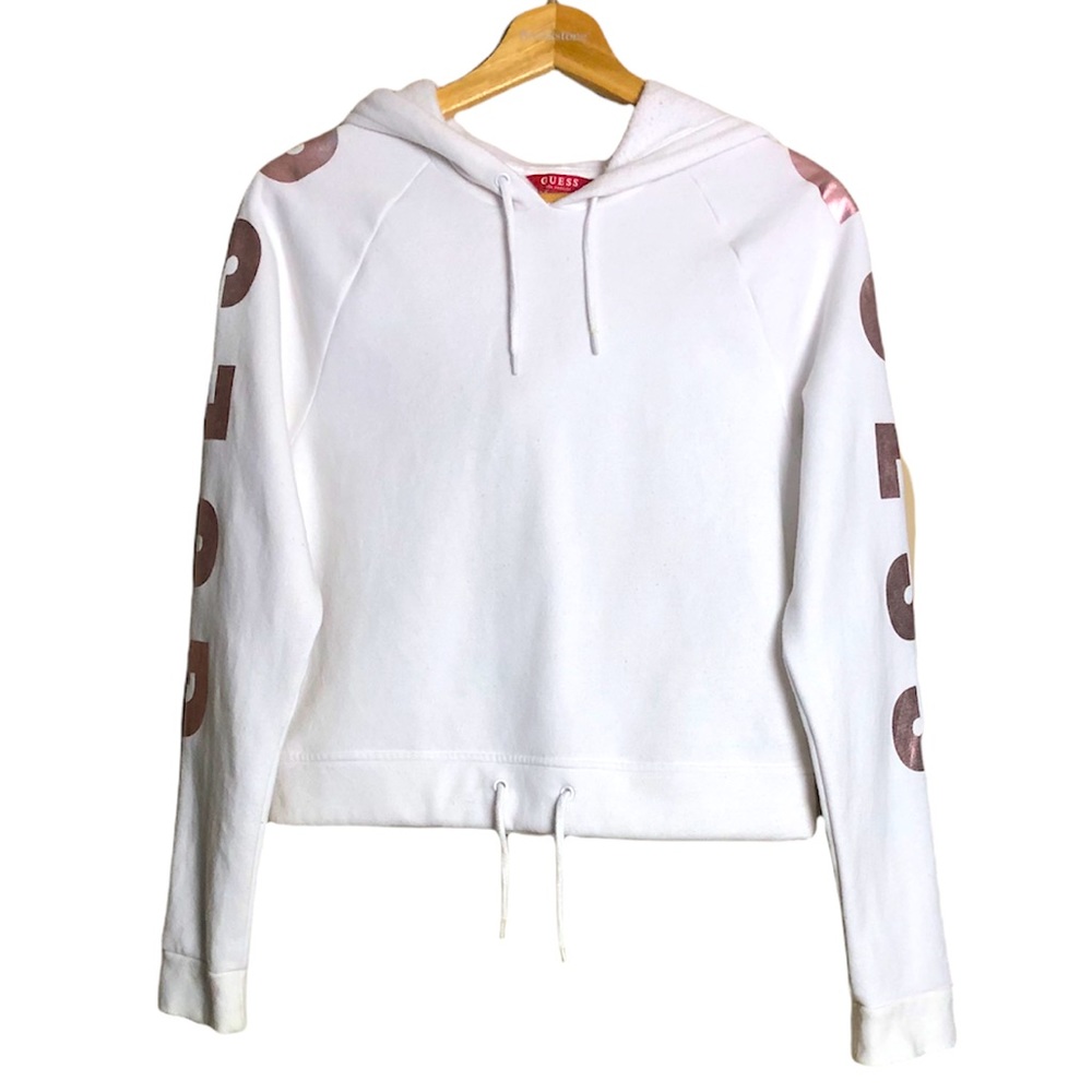 Guess Women’s Cropped White Hooded Top Size S